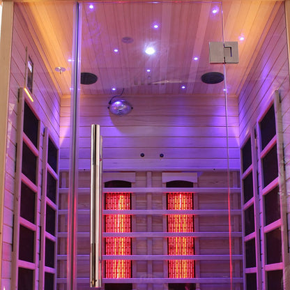 Blisspod, Venetian, Full Spectrum Indoor Premium Canadian Hemlock Low EMF Sauna (2 Person, 10 Heaters) With Chromotherapy & Reflexology