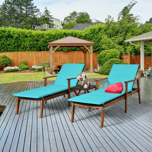 DirectDeals 3 Pieces Portable Patio Cushioned Rattan Lounge Chair Set with Folding Table - Turquoise
