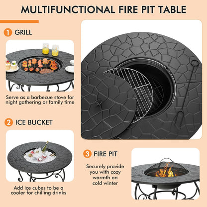 DirectDeals 35.5 Feet Patio Fire Pit Dining Table with Cooking BBQ Grate