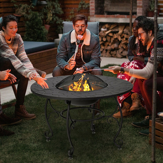 DirectDeals 35.5 Feet Patio Fire Pit Dining Table with Cooking BBQ Grate