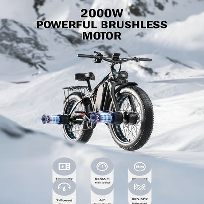 Off-Road Full Suspension E-Bike 2000W Dual Motor 52V 23AH Battery Mountain E-Bike 26 Inch Fat Tire Electric Bike