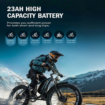 Off-Road Full Suspension E-Bike 2000W Dual Motor 52V 23AH Battery Mountain E-Bike 26 Inch Fat Tire Electric Bike