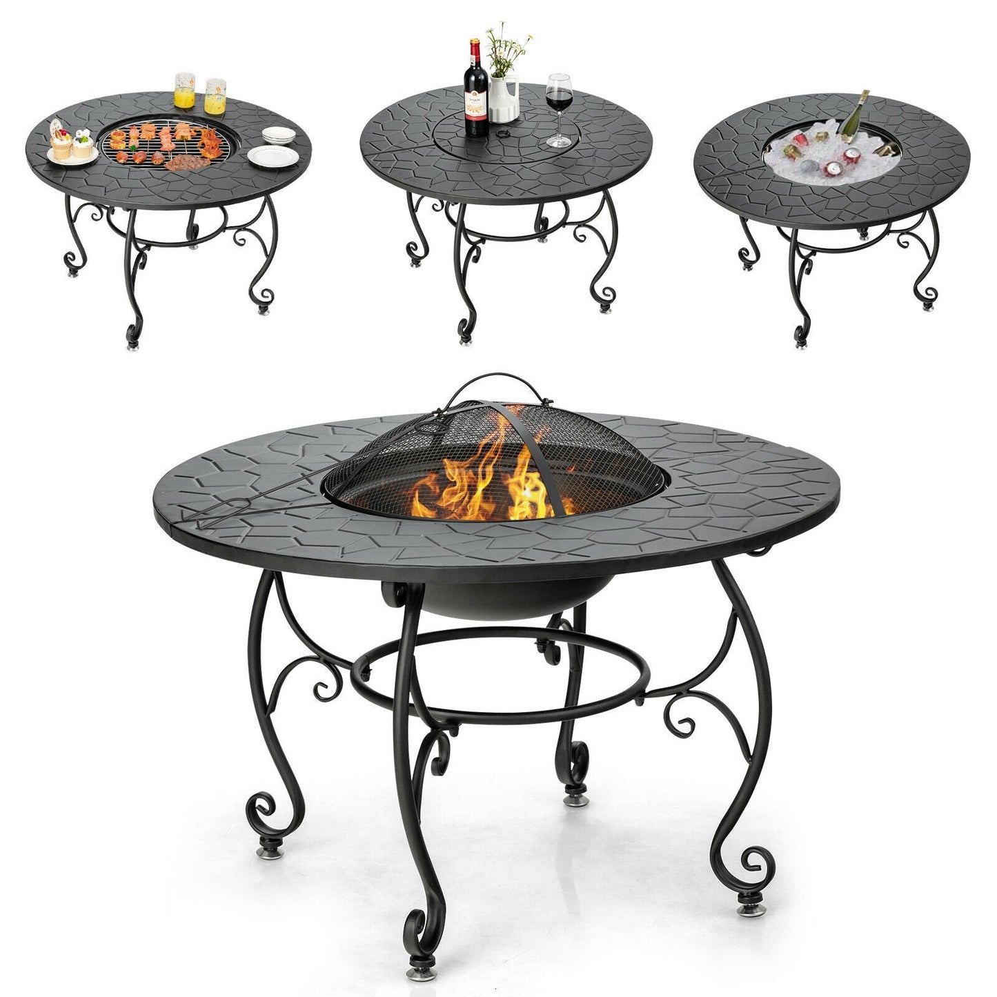 DirectDeals 35.5 Feet Patio Fire Pit Dining Table with Cooking BBQ Grate