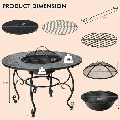 DirectDeals 35.5 Feet Patio Fire Pit Dining Table with Cooking BBQ Grate