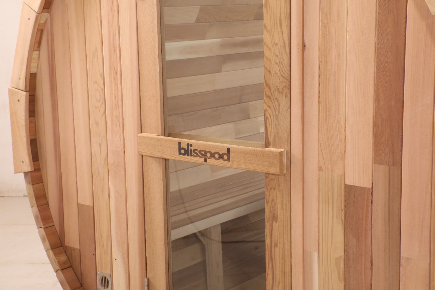 Blisspod, Prague, Canadian Red Cedar Outdoor Steam Barrel Sauna (2–4 / 4–6 Persons) With Full Glass Back & Front Porch Seats