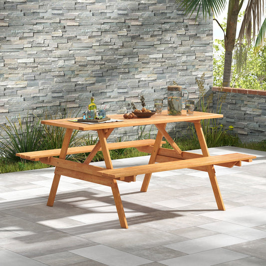 DirectDeals 6 Person Picnic Table Set Patio Rectangle with 2 Built-in Benches and Umbrella Hole