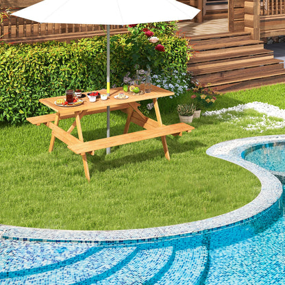 DirectDeals 6 Person Picnic Table Set Patio Rectangle with 2 Built-in Benches and Umbrella Hole