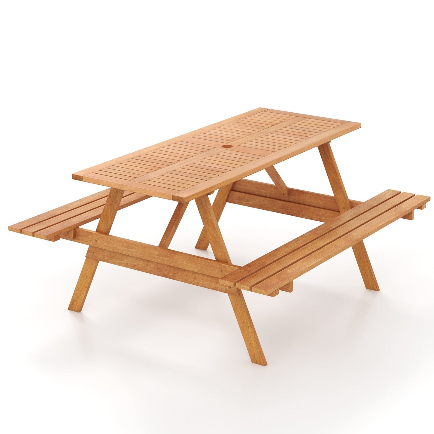 DirectDeals 6 Person Picnic Table Set Patio Rectangle with 2 Built-in Benches and Umbrella Hole