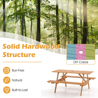 DirectDeals 6 Person Picnic Table Set Patio Rectangle with 2 Built-in Benches and Umbrella Hole