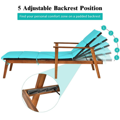 DirectDeals 3 Pieces Portable Patio Cushioned Rattan Lounge Chair Set with Folding Table - Turquoise