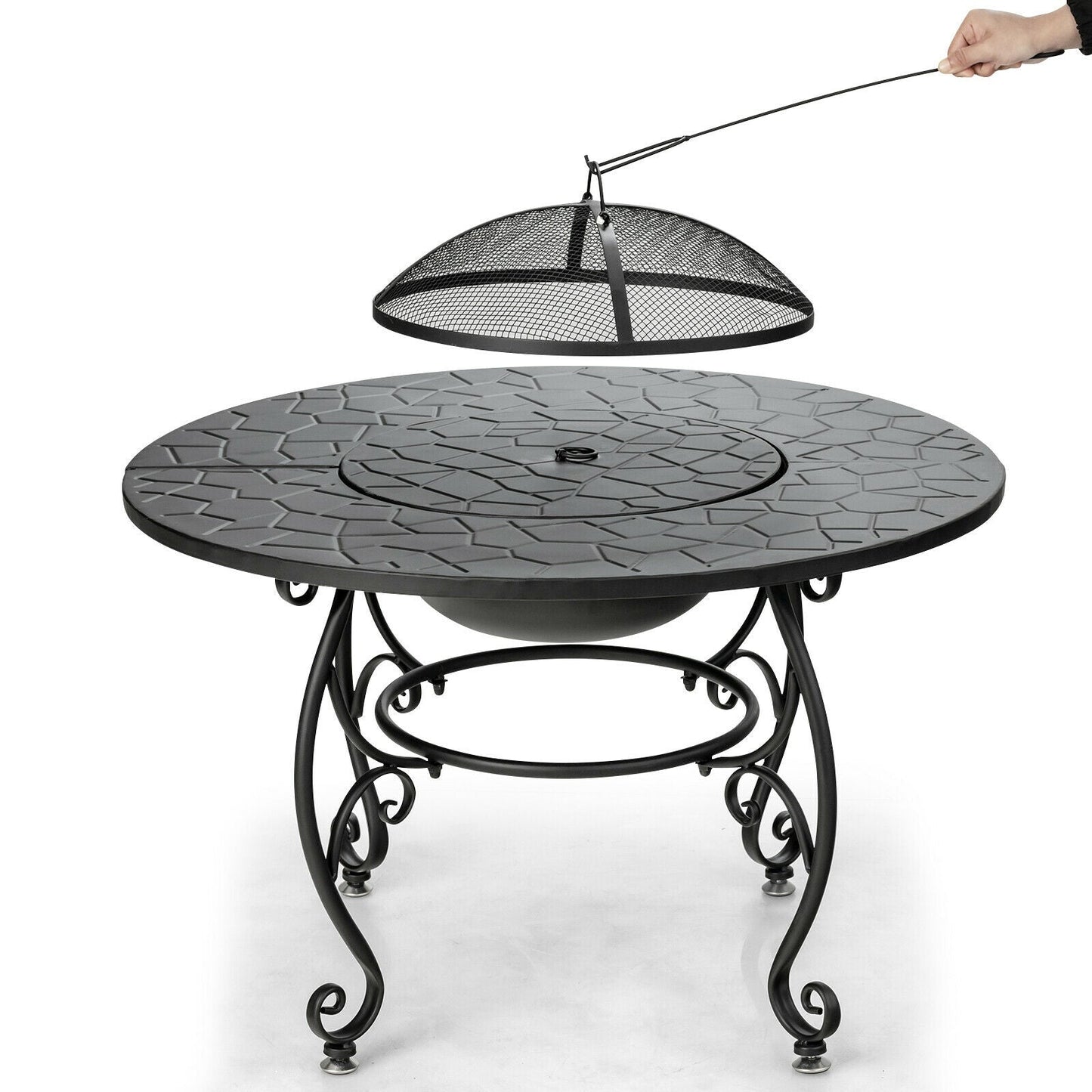 DirectDeals 35.5 Feet Patio Fire Pit Dining Table with Cooking BBQ Grate