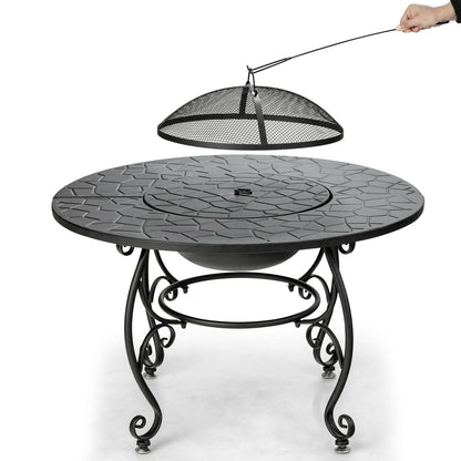 DirectDeals 35.5 Feet Patio Fire Pit Dining Table with Cooking BBQ Grate