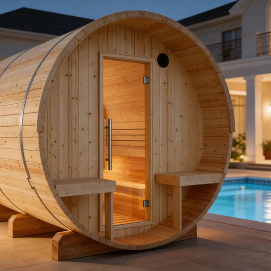 Helsinki Barrel Sauna with Terrace and WiFi Heater – Finnish Outdoor Wellness Sauna