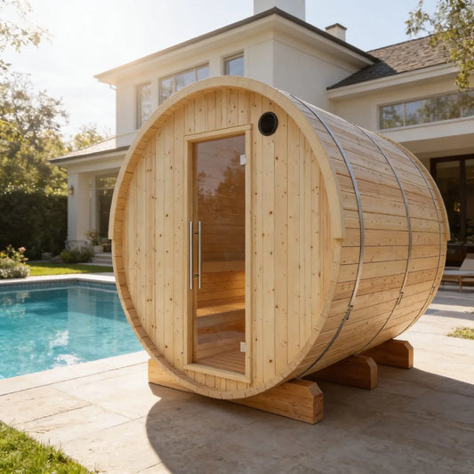 TheraSerenity Barrel Sauna with WiFi Heater – Finnish Outdoor Wellness Sauna