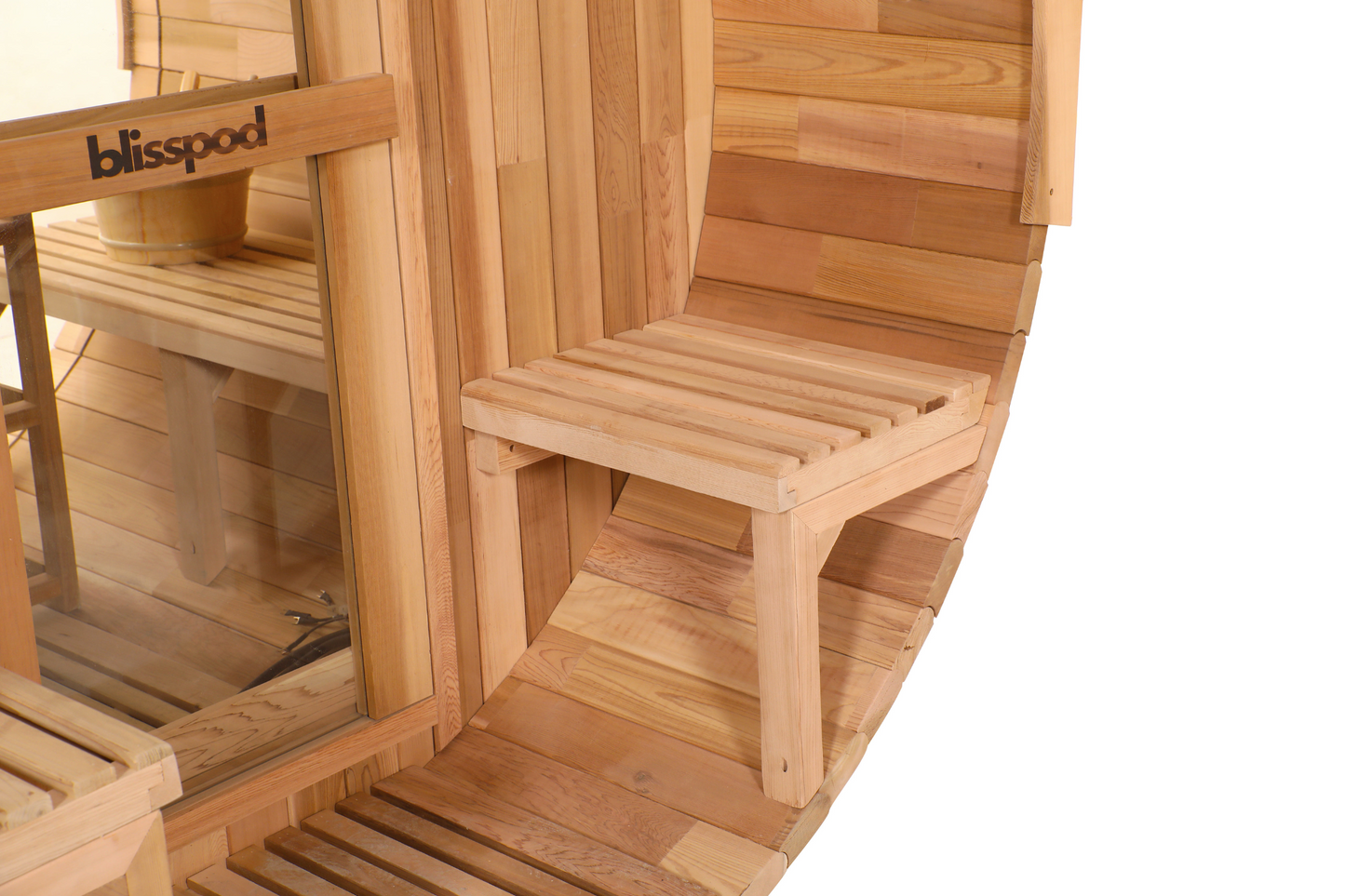Blisspod, Prague, Canadian Red Cedar Outdoor Steam Barrel Sauna (2–4 / 4–6 Persons) With Full Glass Back & Front Porch Seats