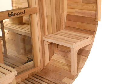 Blisspod, Prague, Canadian Red Cedar Outdoor Steam Barrel Sauna (2–4 / 4–6 Persons) With Full Glass Back & Front Porch Seats