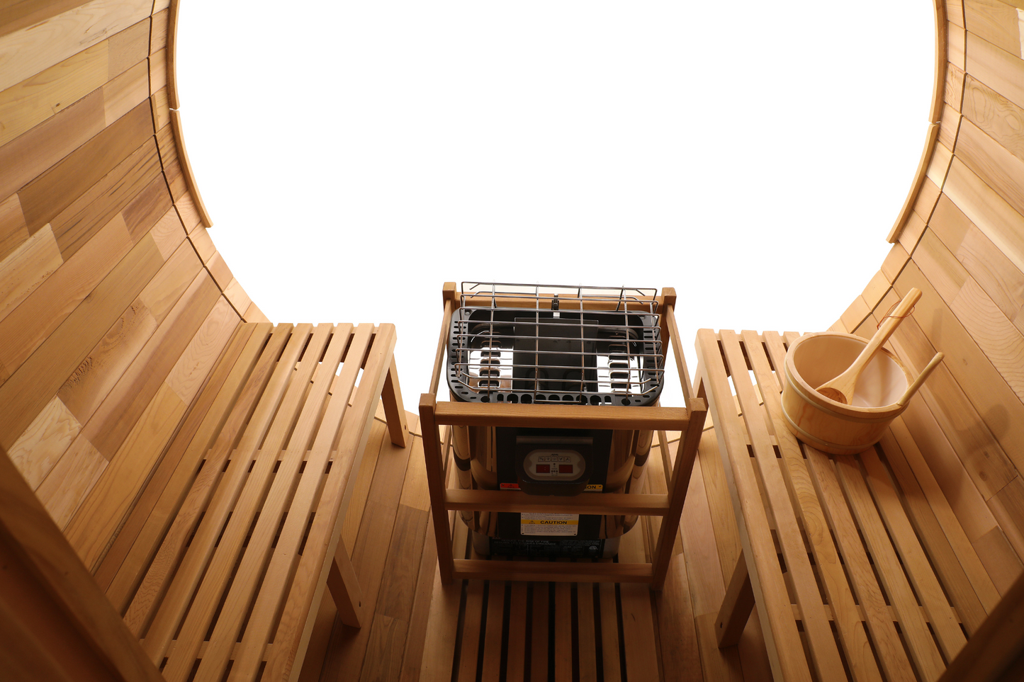Blisspod, Prague, Canadian Red Cedar Outdoor Steam Barrel Sauna (2–4 / 4–6 Persons) With Full Glass Back & Front Porch Seats