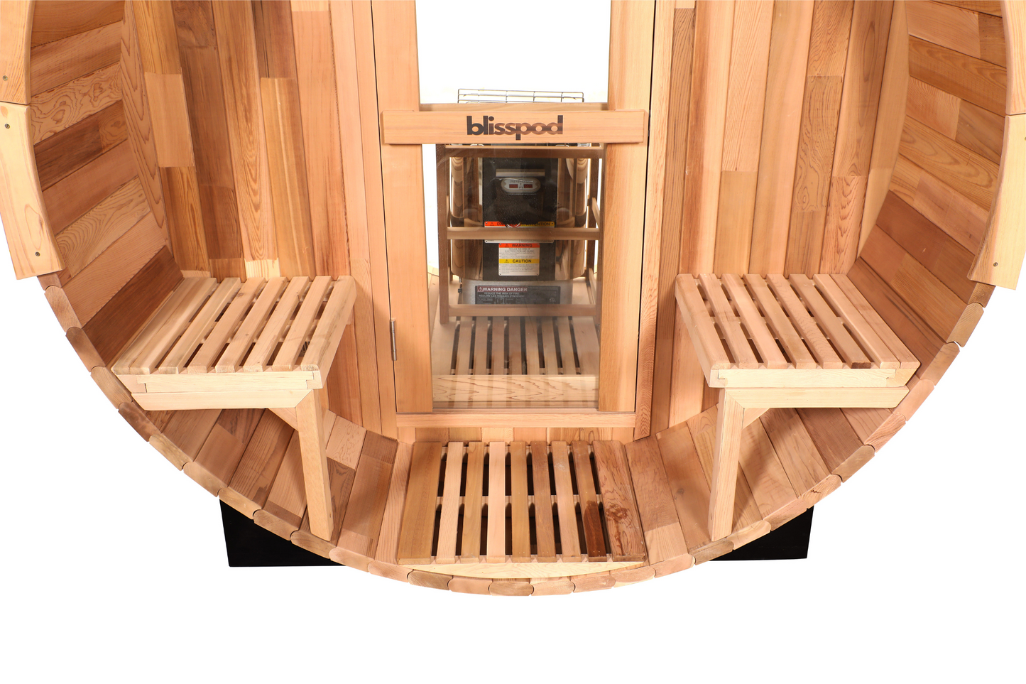 Blisspod, Prague, Canadian Red Cedar Outdoor Steam Barrel Sauna (2–4 / 4–6 Persons) With Full Glass Back & Front Porch Seats