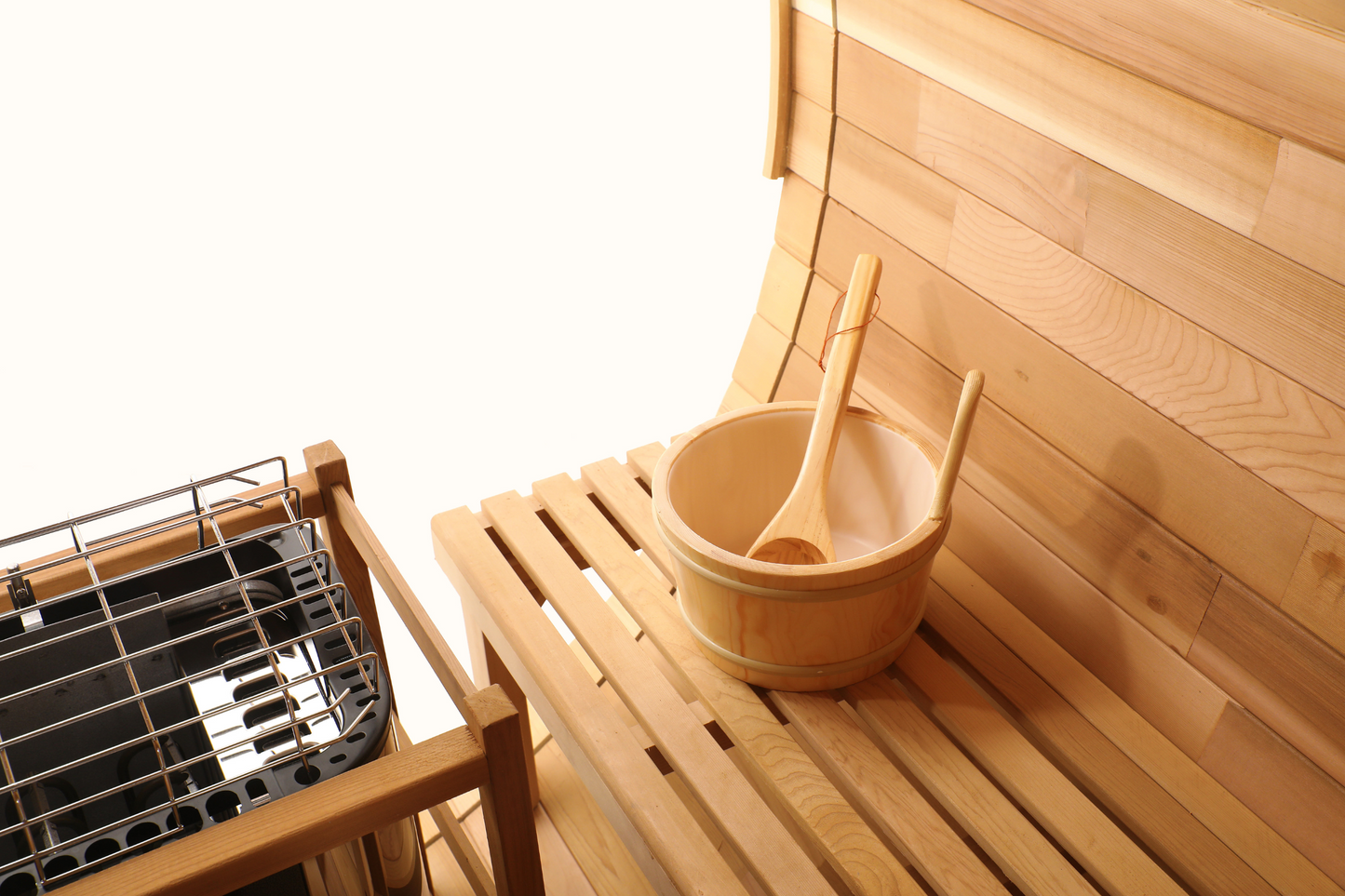 Blisspod, Prague, Canadian Red Cedar Outdoor Steam Barrel Sauna (2–4 / 4–6 Persons) With Full Glass Back & Front Porch Seats