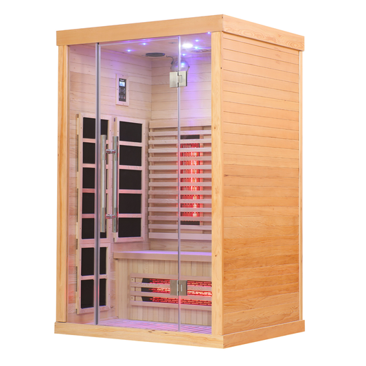 Blisspod, Venetian, Full Spectrum Indoor Premium Canadian Hemlock Low EMF Sauna (2 Person, 10 Heaters) With Chromotherapy & Reflexology