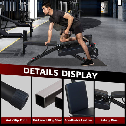 Rovix Foldable Multi-Functional Weight Bench for Full-Body Workouts with Resistance Bands, Footrest, and Leg Extender