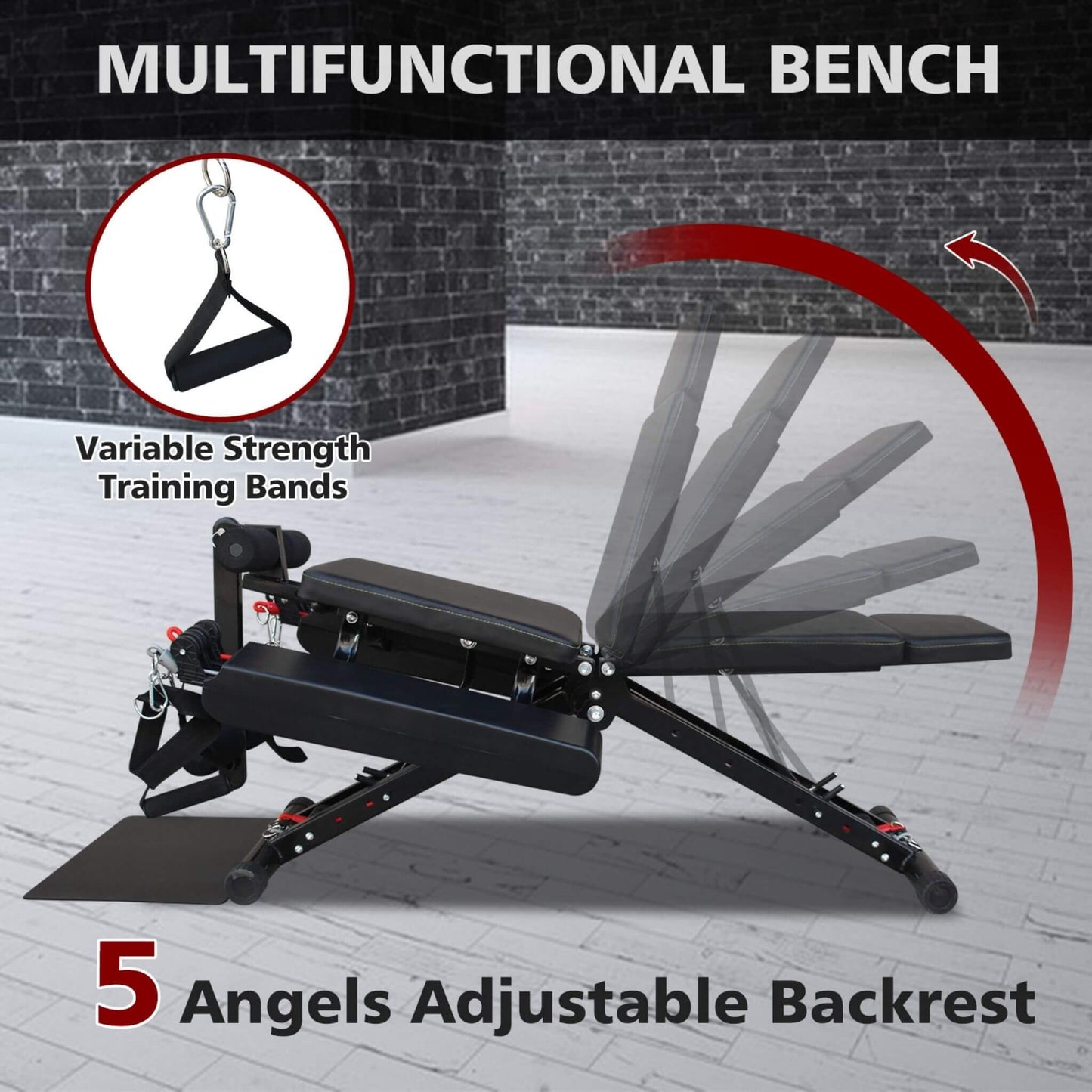 Rovix Foldable Multi-Functional Weight Bench for Full-Body Workouts with Resistance Bands, Footrest, and Leg Extender