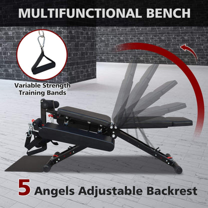 Rovix Foldable Multi-Functional Weight Bench for Full-Body Workouts with Resistance Bands, Footrest, and Leg Extender