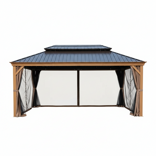 Apollo 12 Ft. X 20 Ft. W Wood like Aluminum Hardtop Gazebo with Galvanized Steel Roof and Mosquito Net